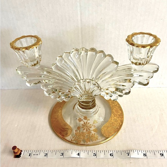 Paden Cily Other - 1950s Vintage Paden City Glass Maya Art Deco Style Clear Glass Candelabra